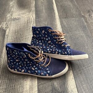 Toms Navy Floral High-Top Sneakers with Tan Laces